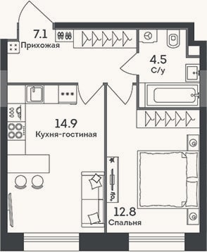 Планировка: 2-к, 39,3 м²