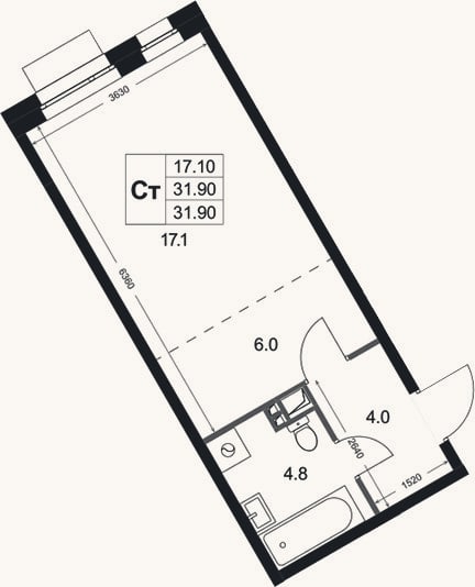 Планировка: Студия, 31,9 м²
