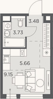 Планировка: Студия, 22 м²