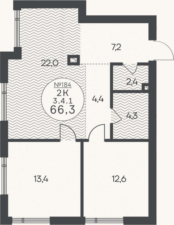 Планировка: 2-к, 66,3 м²
