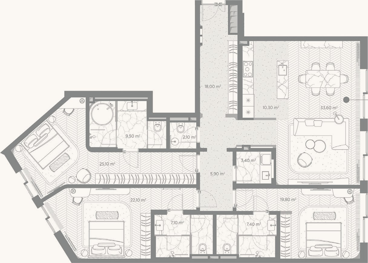 Планировка: 3-к, 164,3 м²
