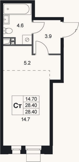 Планировка: Студия, 28,4 м²