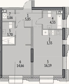 Планировка: 2-к, 47,7 м²