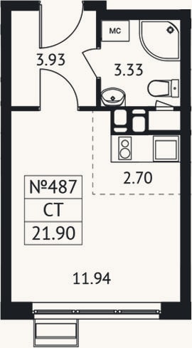 Планировка: Студия, 21,9 м²