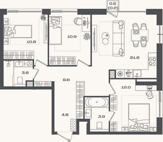Планировка: 4+ к, 76,2 м²