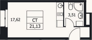 Планировка: Студия, 21,1 м²