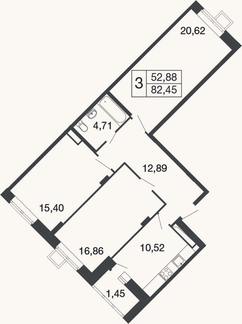 Планировка: 3-к, 81 м²