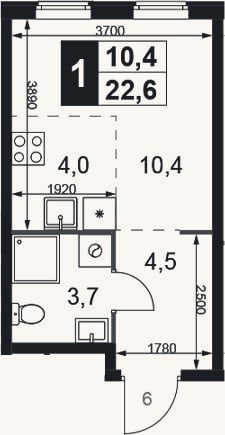 Планировка: Студия, 22,6 м²