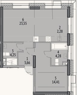 Планировка: 2-к, 55,7 м²