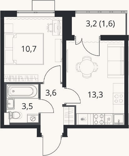 Планировка: 1-к, 31,1 м²