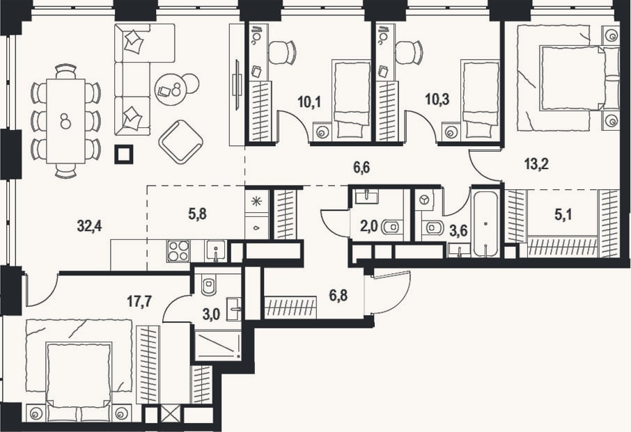 Планировка: 4+ к, 116,6 м²