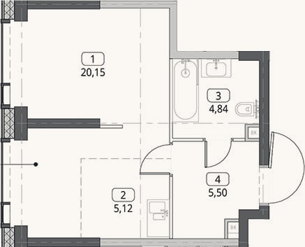 Планировка: Студия, 35,6 м²
