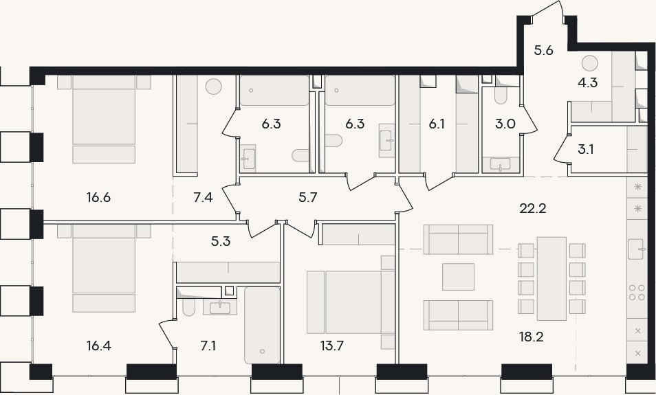 Планировка: 4+ к, 149 м²