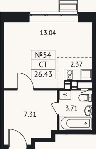 Планировка: Студия, 26,4 м²