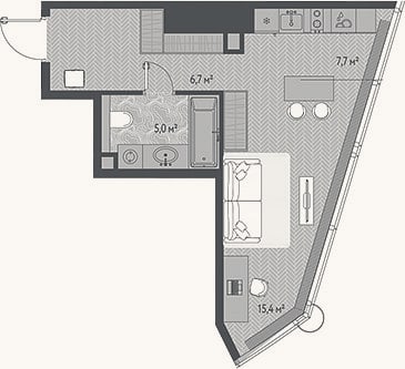 Планировка: Студия, 34,8 м²