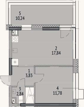 Планировка: 2-к, 36,3 м²