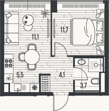 Планировка: 2-к, 36,1 м²