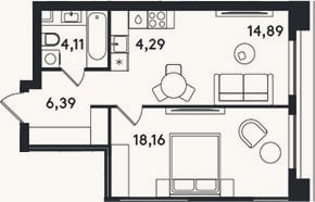 Планировка: 2-к, 47,8 м²