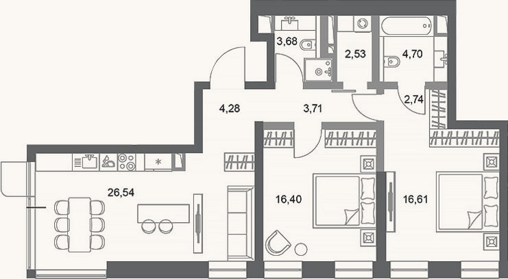 Планировка: 2-к, 81,2 м²