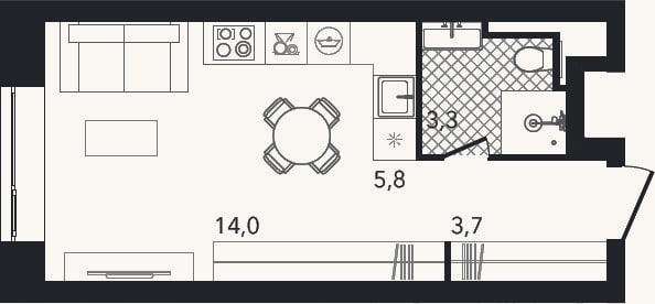 Планировка: Студия, 26,9 м²