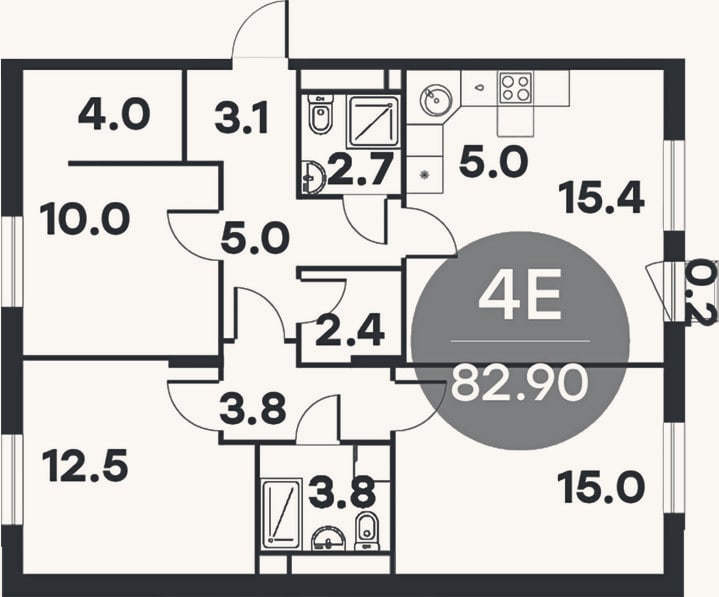 Планировка: 4+ к, 82,7 м²