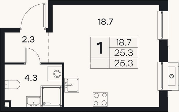 Планировка: Студия, 25,3 м²
