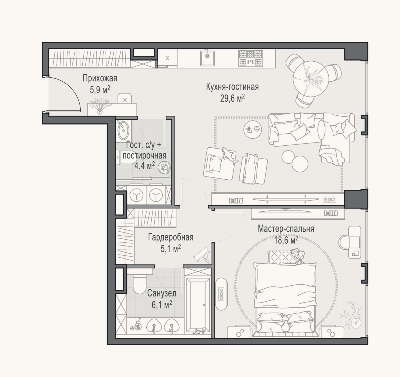 Планировка: 2-к, 70,2 м²