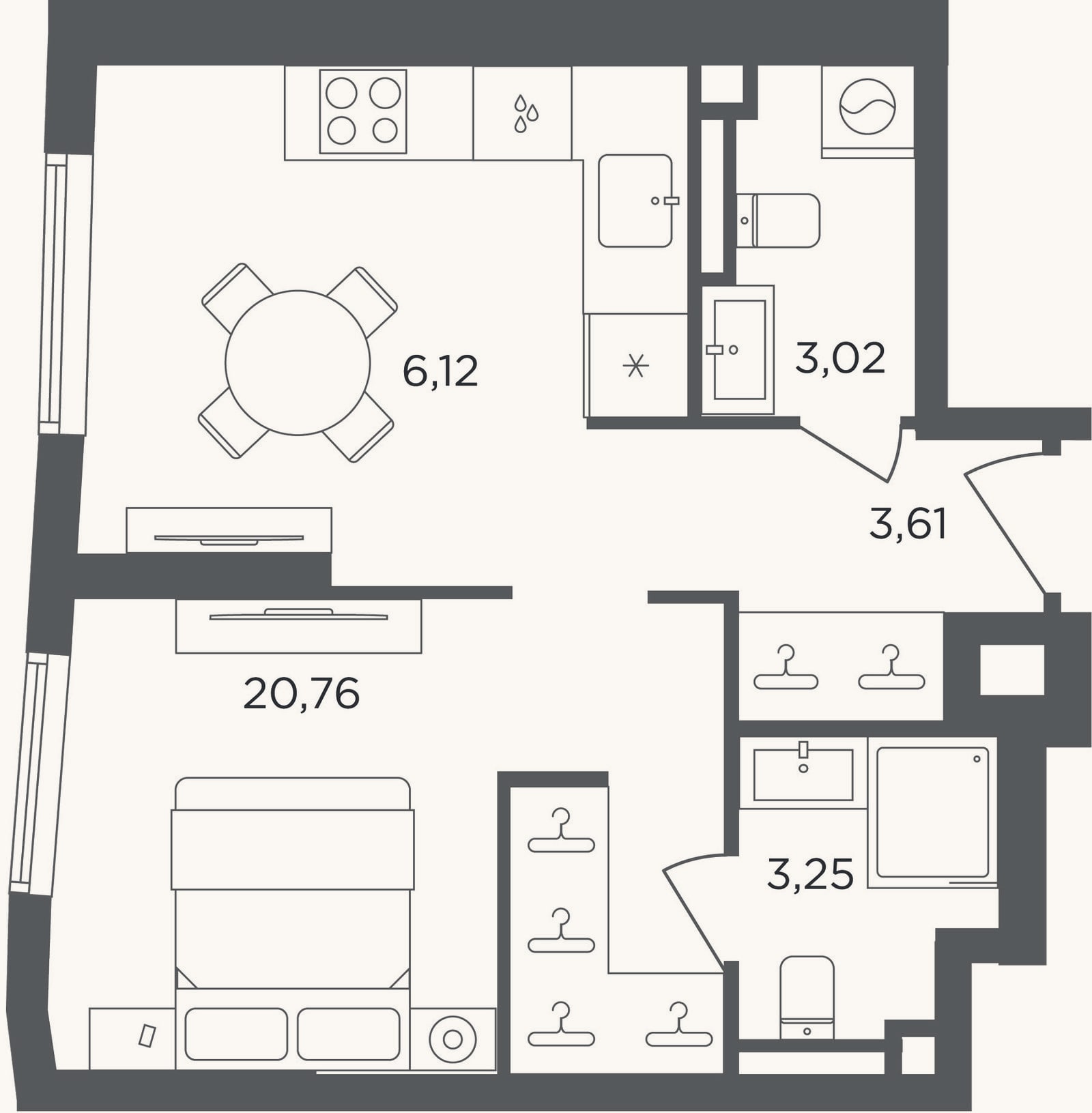 Планировка: Студия, 36,8 м²
