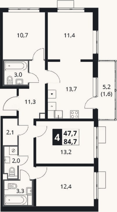 Планировка: 4+ к, 83,1 м²