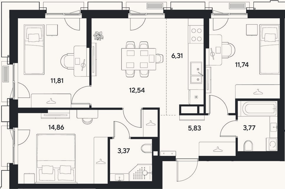 Планировка: 4+ к, 70,2 м²