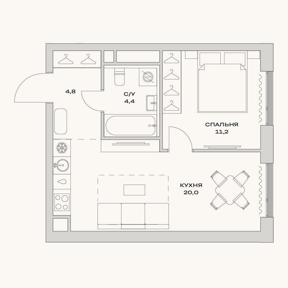 Планировка: 2-к, 40,4 м²