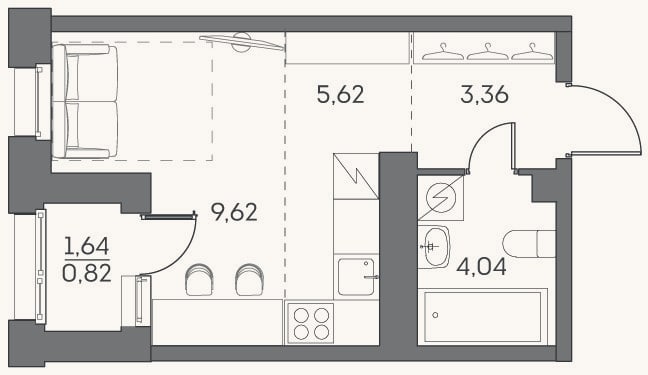 Планировка: Студия, 22,6 м²