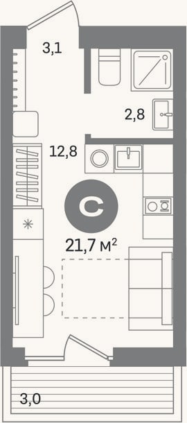 Планировка: Студия, 18,7 м²