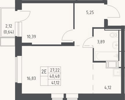Планировка: 2-к, 40,5 м²