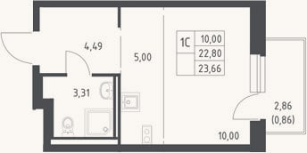 Планировка: Студия, 22,8 м²