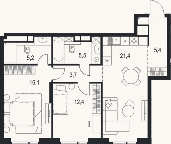 Планировка: 3-к, 69,7 м²