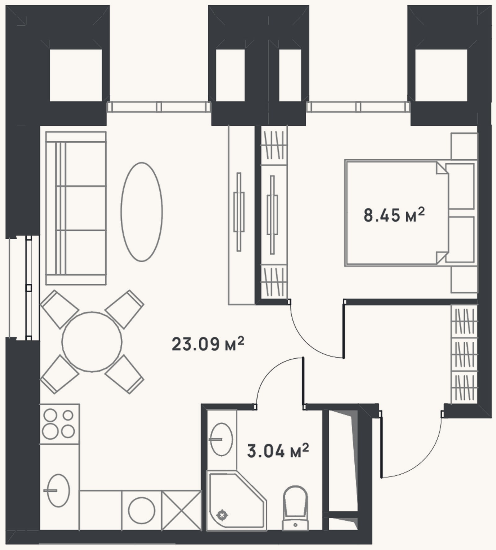 Планировка: 2-к, 34,6 м²