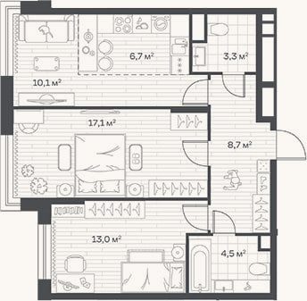 Планировка: 3-к, 63,4 м²