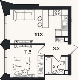 Планировка: 2-к, 37,9 м²