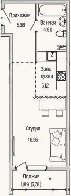 Планировка: Студия, 32,9 м²