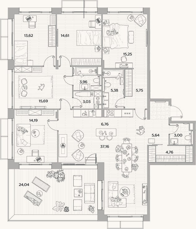 Планировка: 4+ к, 148,8 м²