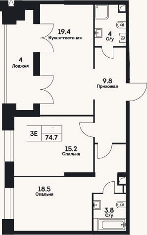Планировка: 3-к, 70,7 м²