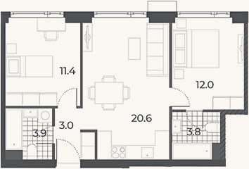 Планировка: 3-к, 54,7 м²