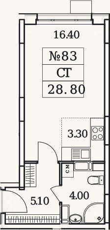 Планировка: Студия, 28,8 м²