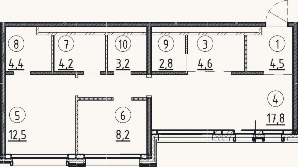 Планировка: 2-к, 65,8 м²
