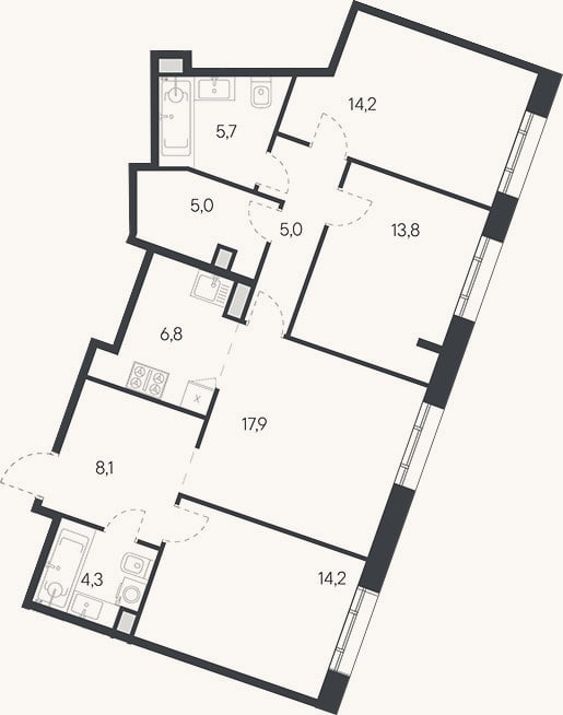Планировка: 4+ к, 96,9 м²