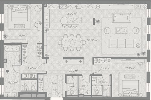 Планировка: 2-к, 162,9 м²