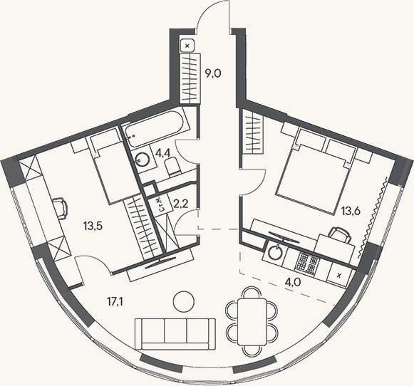 Планировка: 3-к, 63,3 м²