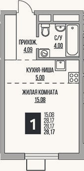 Планировка: Студия, 28,2 м²