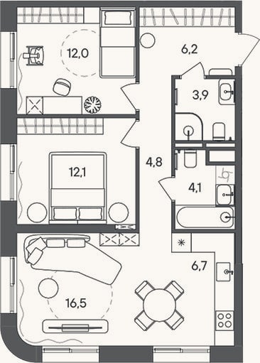 Планировка: 3-к, 66,3 м²
